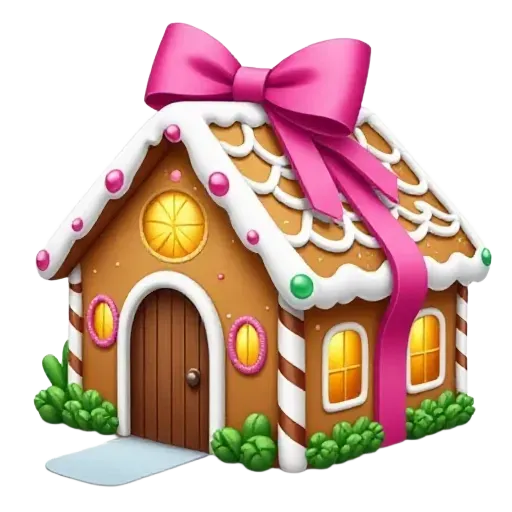 Gingerbread house with a pink bow