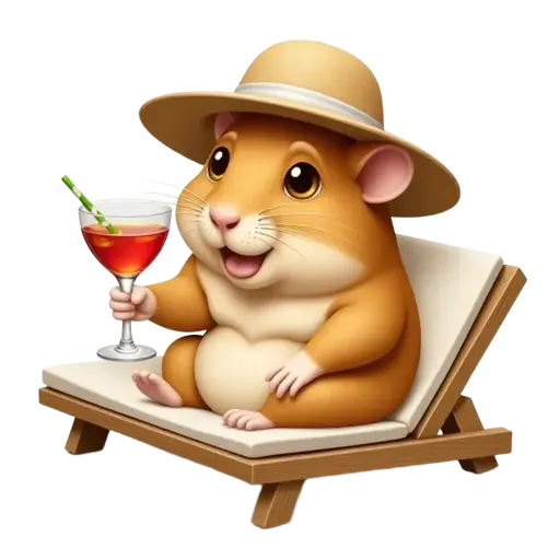 hamster with a sunhat drinking a coctail