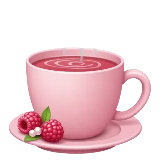 soft pink mug filled with steaming hot raspberry tea